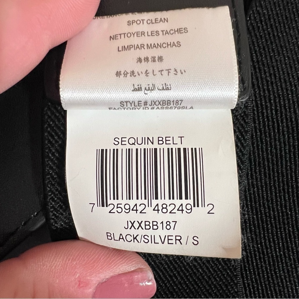 Sequin Statement Belt Black Silver Stretch Wide W… - image 6